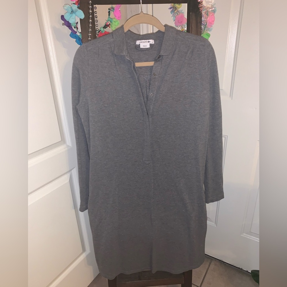 Like New. Lacoste. Long Sleeve, Collared Gray Dress.